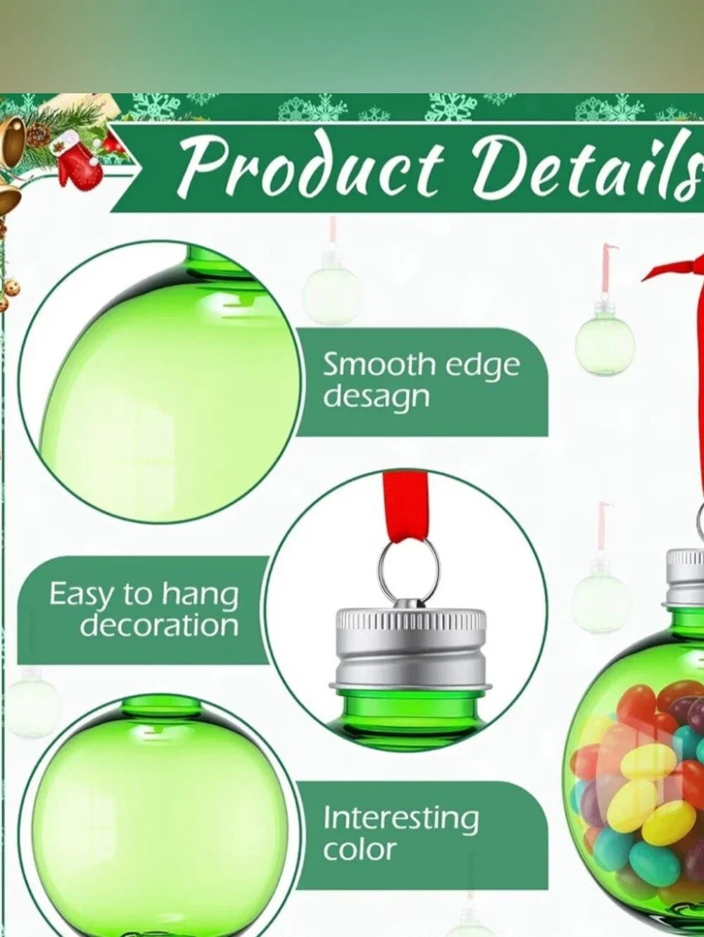Green Clear Fillable Christmas Ornaments - Set of 16. NWT.